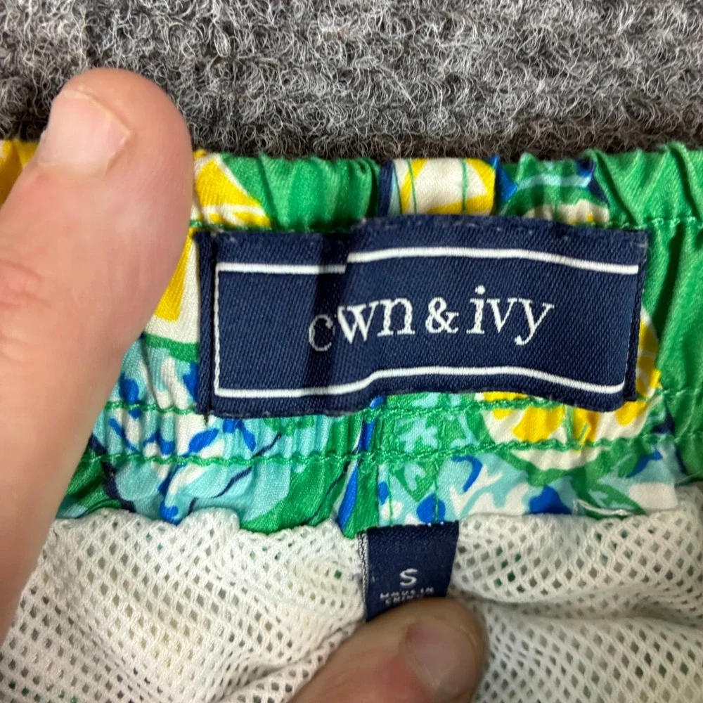 Crown & Ivy Mens Green Mojito Cocktail Print Swim Trunks Shorts Size Small